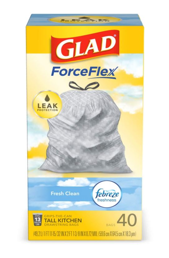 Glad ForceFlex Odor Shield Tall Kitchen Bags, Fresh Clean Scent, 13 Gallon