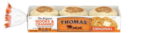 Thomas Nooks & Crannies English Muffins, Original - 6 Each
