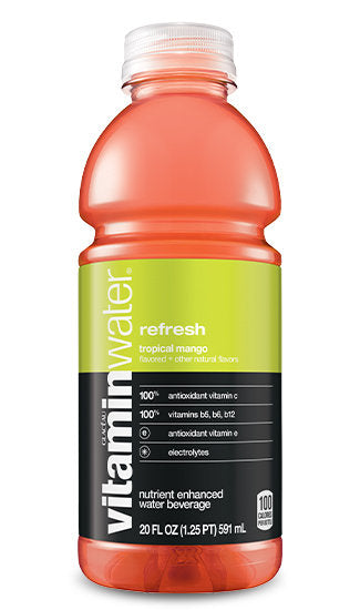Vitaminwater Water Beverage, Nutrient Enhanced, Refresh, Tropical Mango - 20 Fluid Ounces