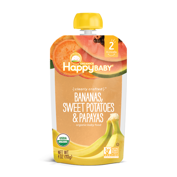 Happy Baby Organics Baby Food, Organic, Bananas, Sweet Potatoes & Papayas, 2 (6+ Months)