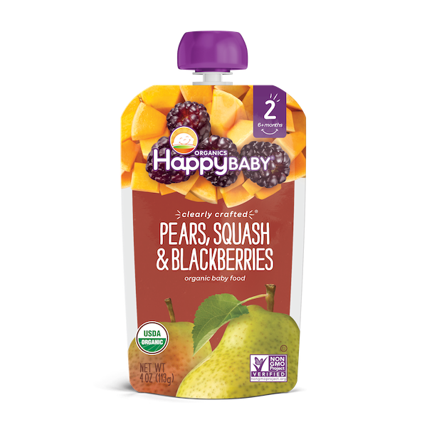 Happy Baby Organics Baby Food, Organic, Pears, Squash & Blackberries, 2 (6+ Months)