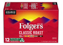 Folgers Keurig Hot Coffee, Medium Roast, Classic Roast, K-Cup Pods - 12 Count