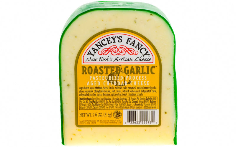 Yanceys Fancy Cheese, Pasteurized Process, Aged Cheddar, Roasted Garlic - 7.6 Ounces