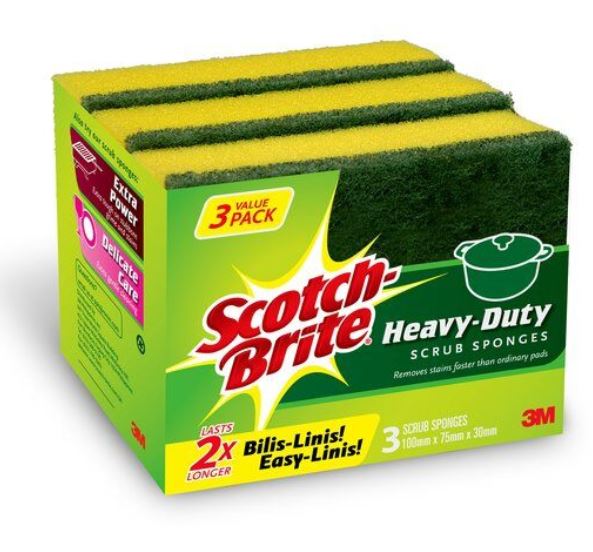 Scotch Brite Scrub Sponge, Heavy Duty, 1 Pack 3pcs