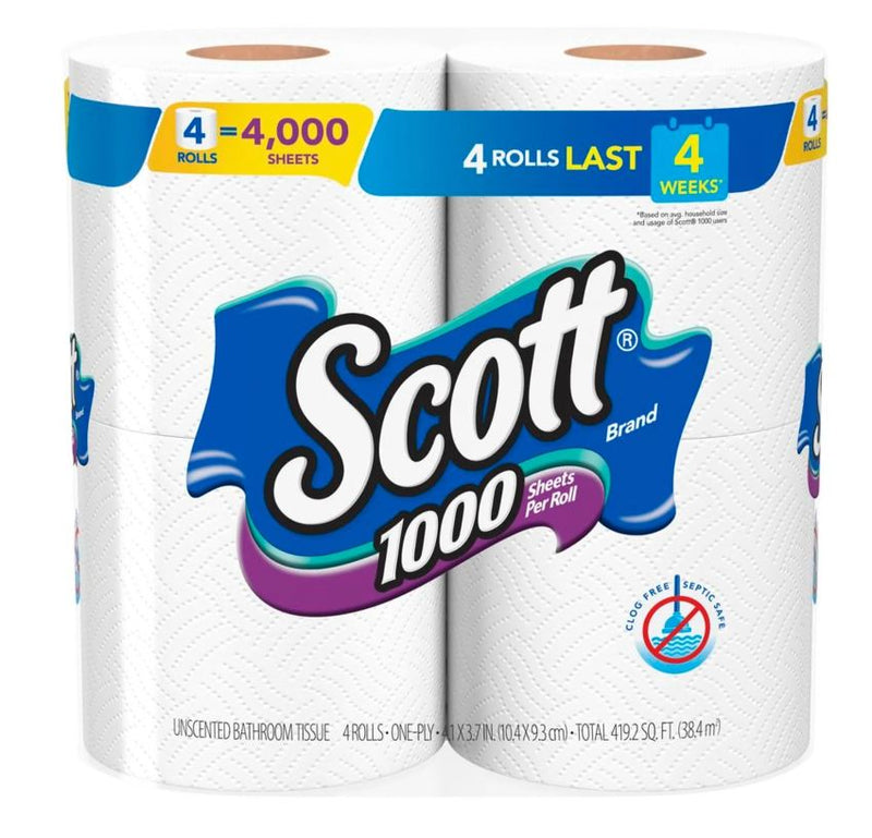 Scott Bathroom Tissue, Unscented, Oneply