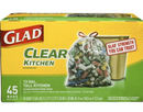Glad Tall Kitchen Bags, Drawstring, 13 Gal, Clear
