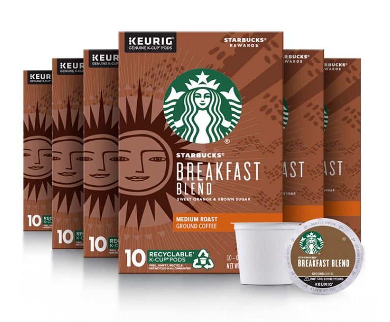 Starbucks Keurig Hot Coffee, Ground, Medium Roast, Breakfast Blend, K-Cup Pods