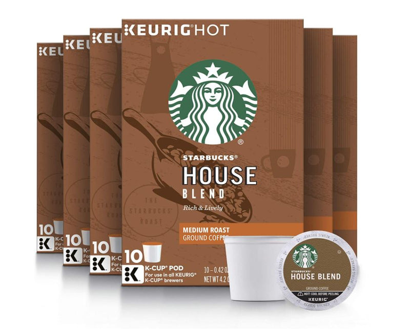 Starbucks Keurig Hot Coffee, Ground, Medium Roast, House Blend, K-Cup Pods - 10 Count