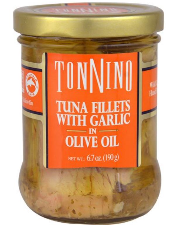 Tonnino Tuna, with Garlic, in Olive Oil, Fillets