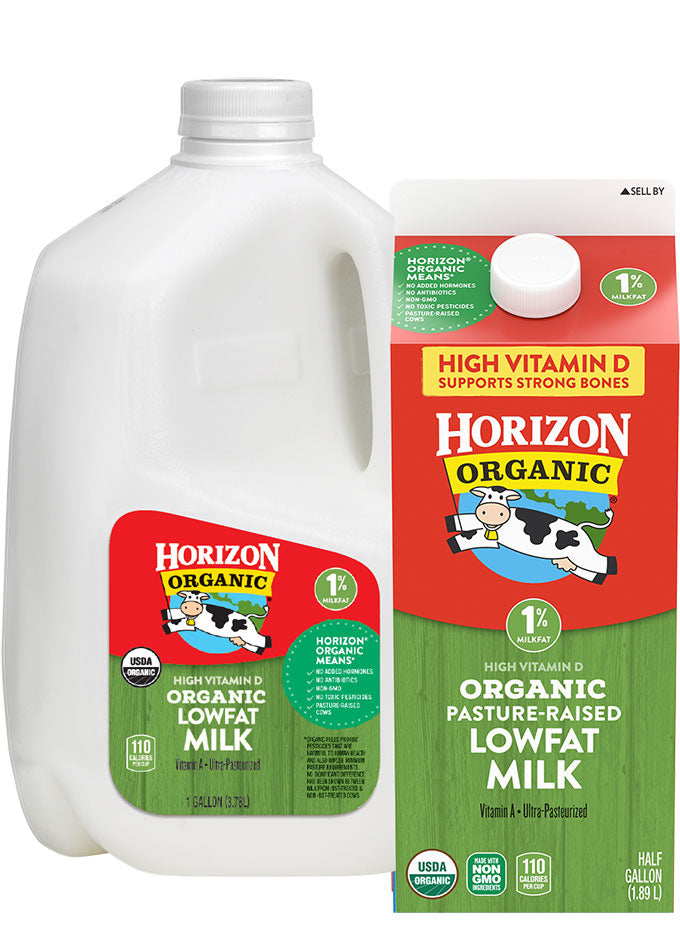 Horizon Organic Milk, Organic, Lowfat, 1% - 0.5 Gallons